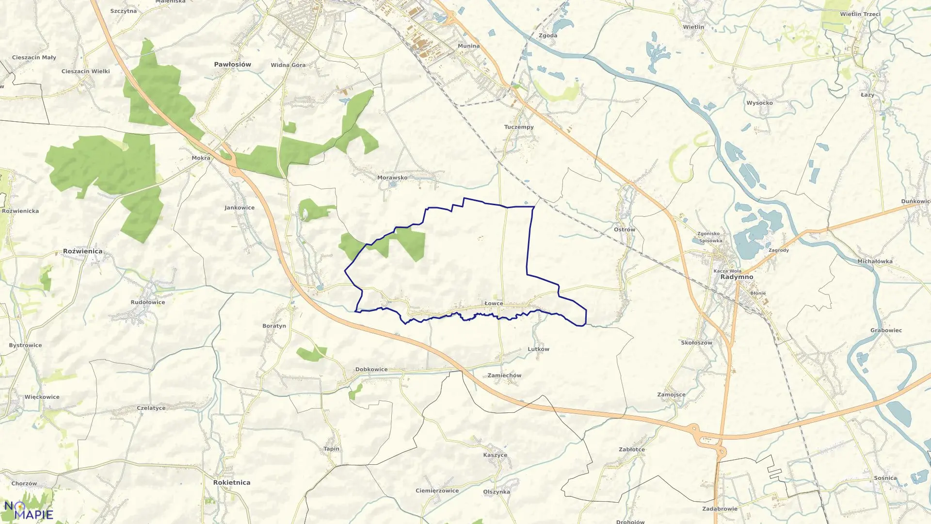 Mapa obrębu Łowce w gminie Chłopice