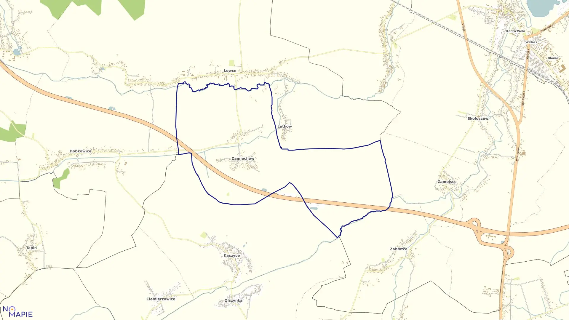 Mapa obrębu Zamiechów w gminie Chłopice